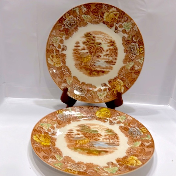 2pc Nasco Mountain Woodland Dinner Plate 10”. A2424. Made in Japan - Picture 2 of 9